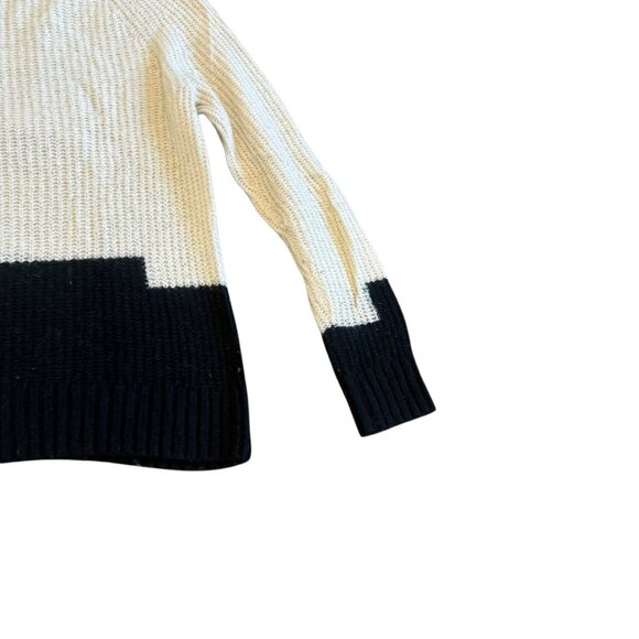 Madewell Color Block Sweater Off-White Black Stretch Wool Blend Size Medium - Picture 9 of 11